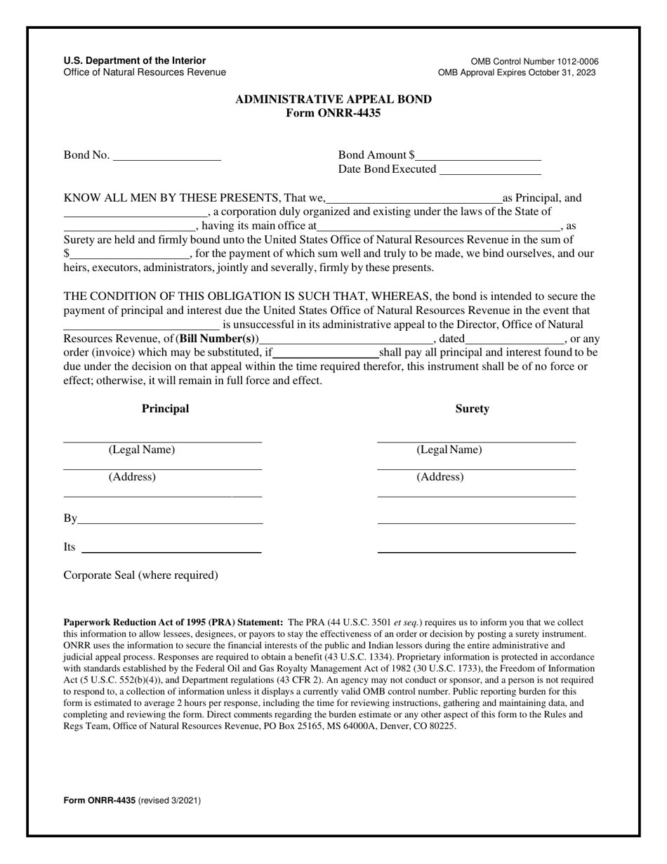 Form ONRR-4435 Administrative Appeal Bond, Page 1