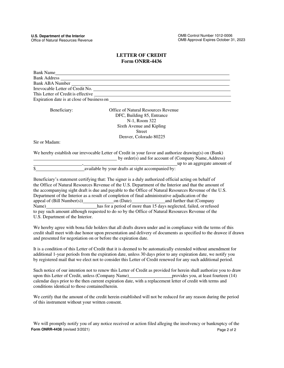 Form ONRR-4436 Letter of Credit, Page 1
