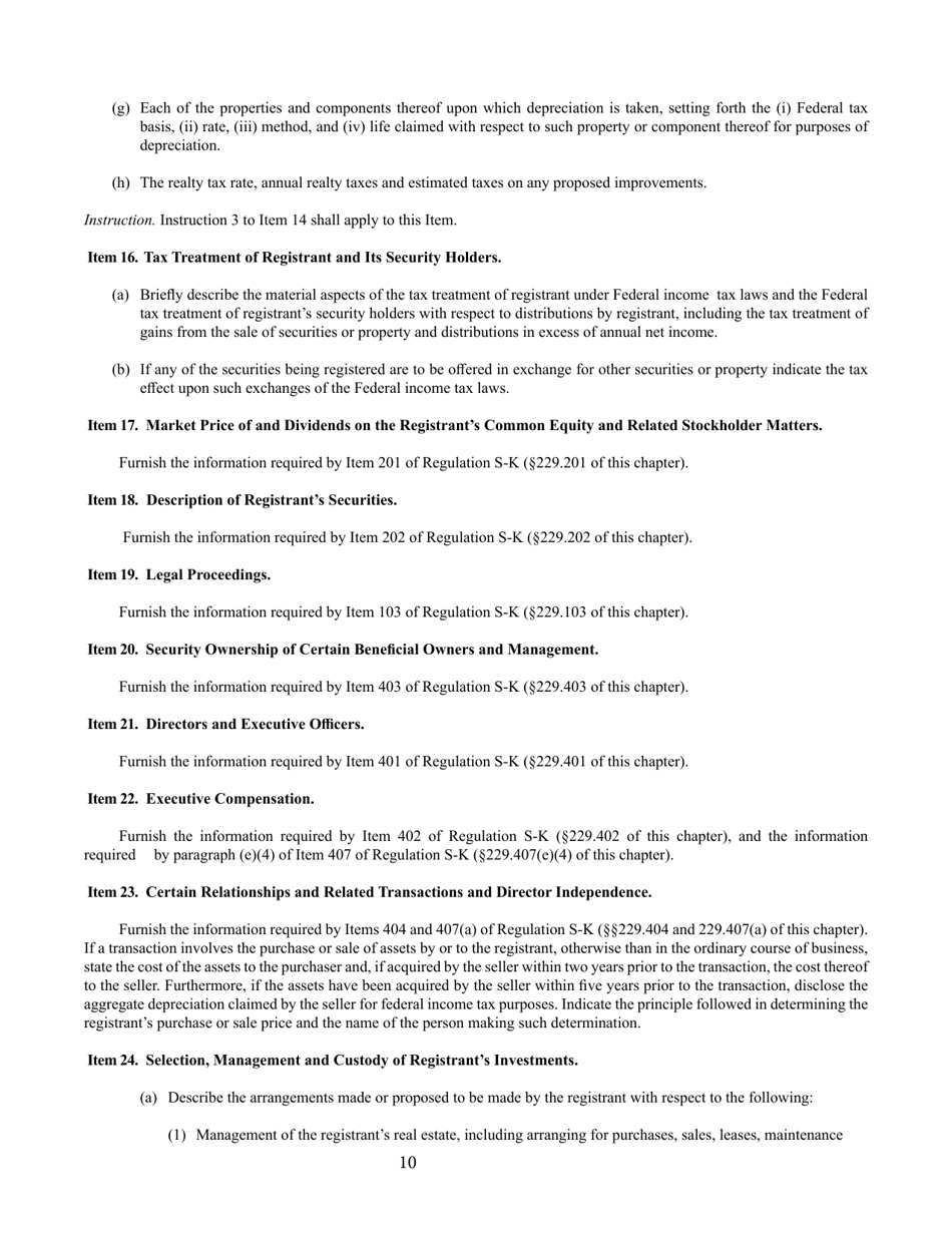 SEC Form 907 (S-11) Registration of Securities of Certain Real Estate Companies, Page 10