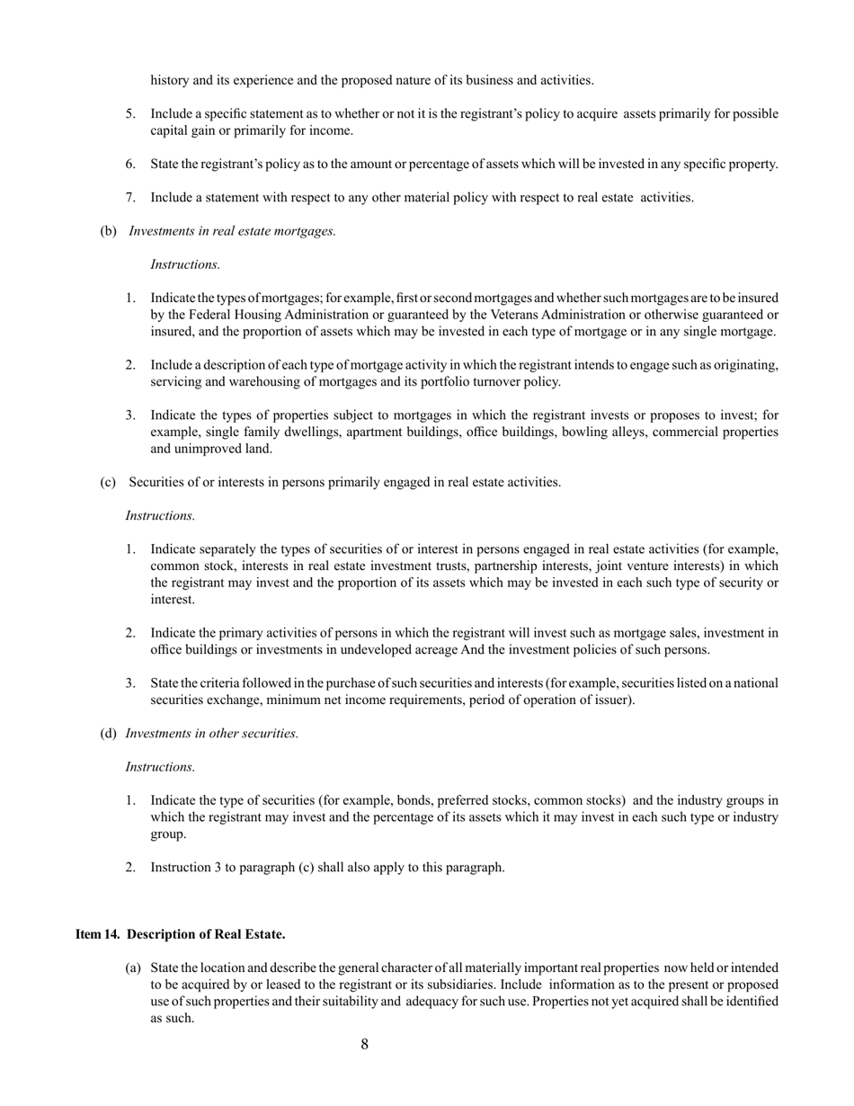 SEC Form 907 (S-11) Registration of Securities of Certain Real Estate Companies, Page 8
