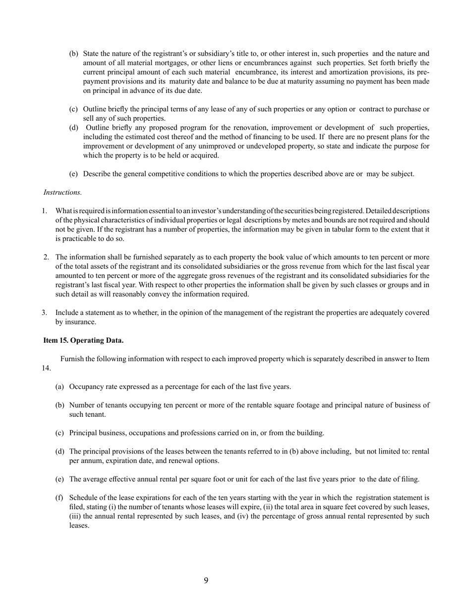 SEC Form 907 (S-11) Registration of Securities of Certain Real Estate Companies, Page 9