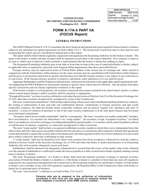 SEC Form 1696, X-17A-5 Part IIA  Printable Pdf