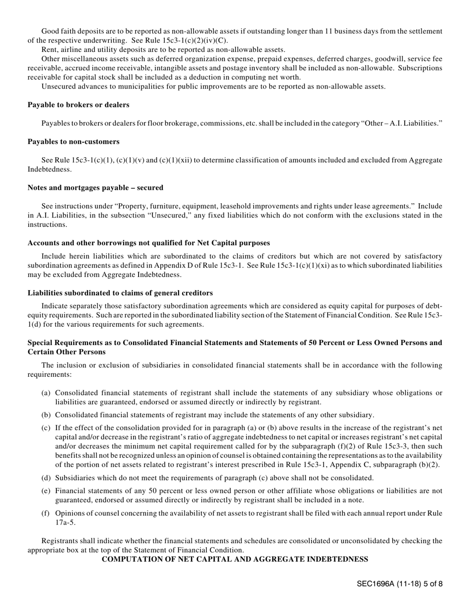 Instructions for SEC Form 1696, X-17A-5 Part IIA Focus Report, Page 5