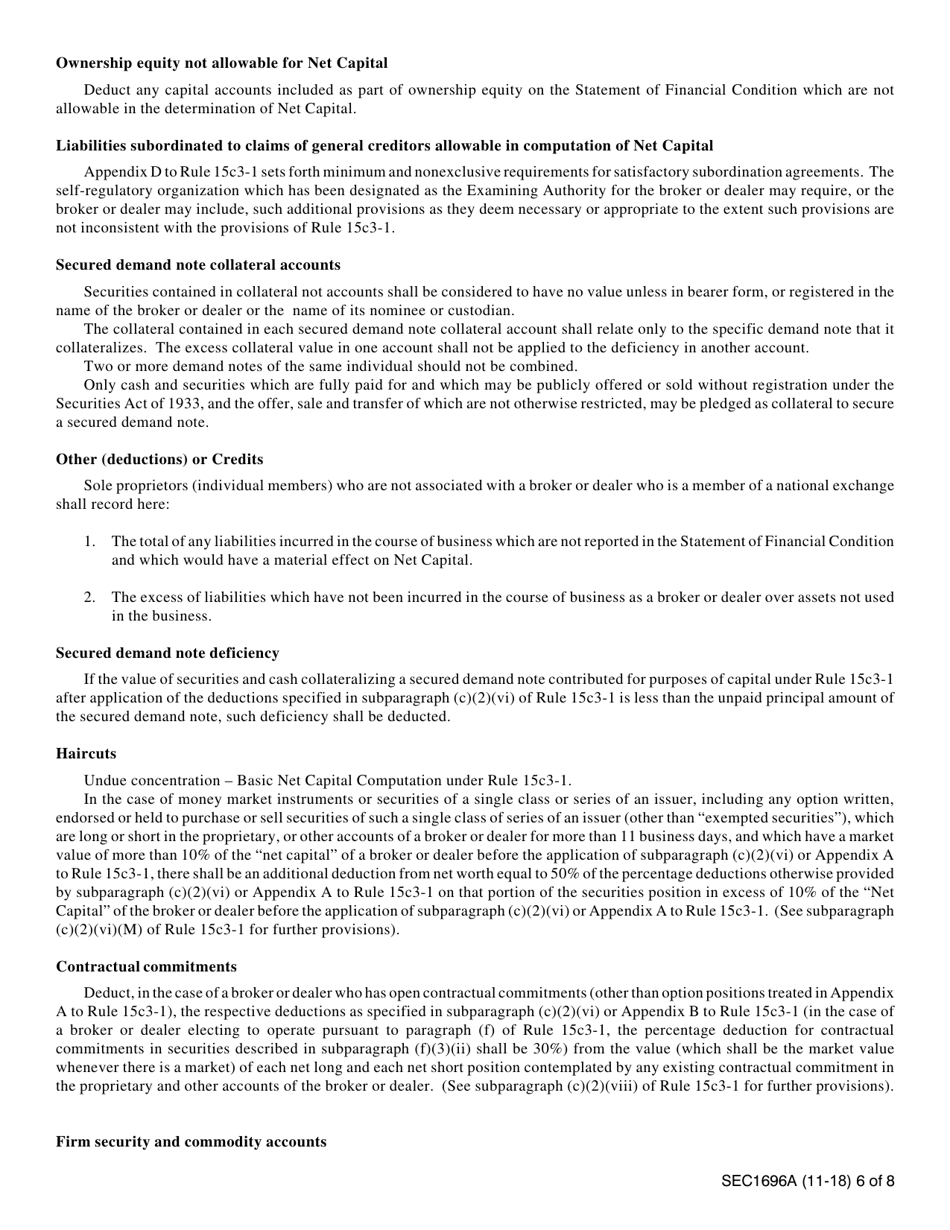 Instructions for SEC Form 1696, X-17A-5 Part IIA Focus Report, Page 6