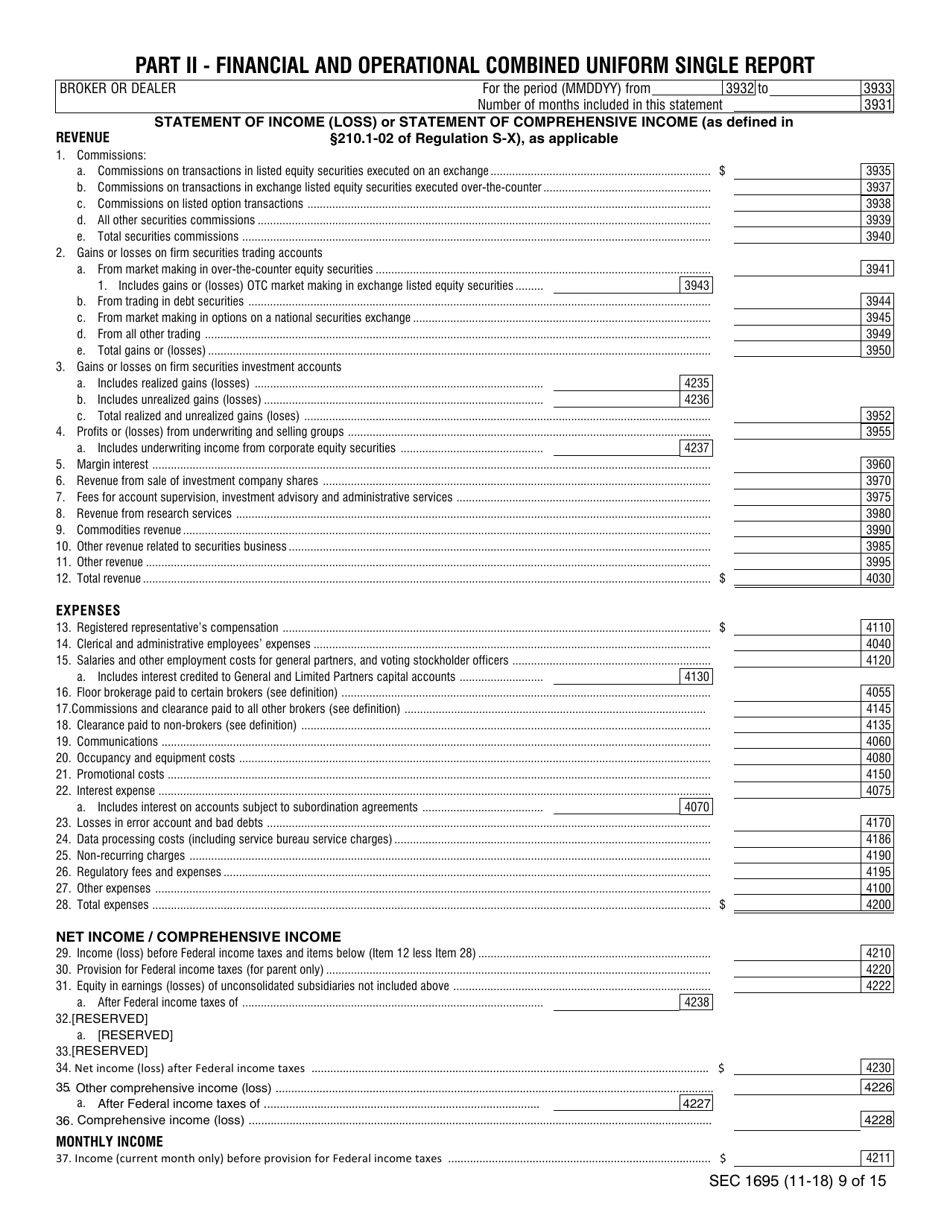 SEC Form 1695 (X-17A-5) Part II Download Printable PDF or Fill Online ...