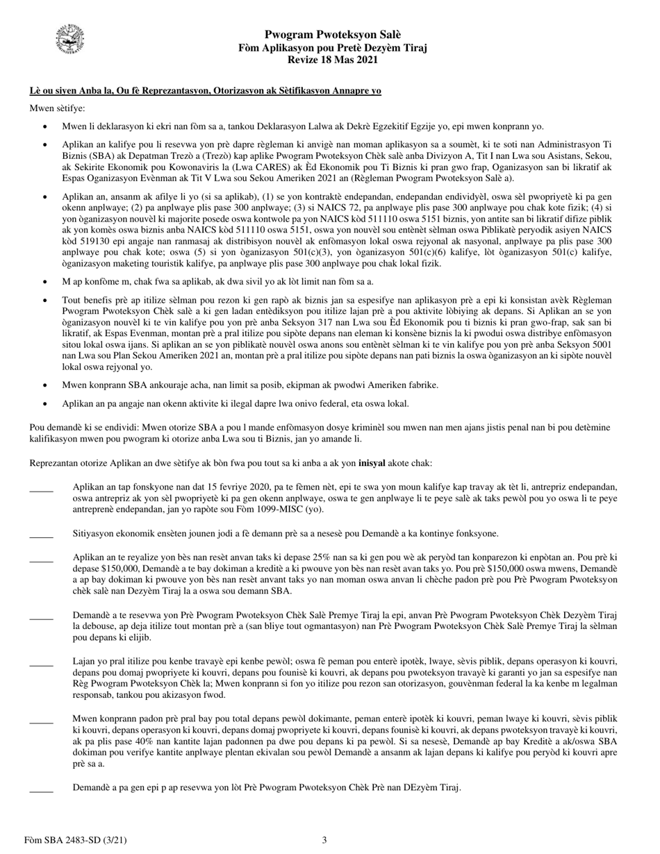 SBA Form 2483-SD PPP Second Draw Borrower Application Form (Haitian Creole), Page 3