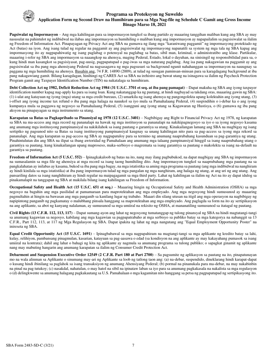 SBA Form 2483-SD-C Second Draw Borrower Application Form for Schedule C Filers Using Gross Income (Tagalog), Page 7