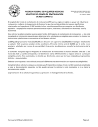 Document preview: SBA Formulario 3172 Solicitud Del Fondo De Revitalizacion De Restaurantes (Spanish)