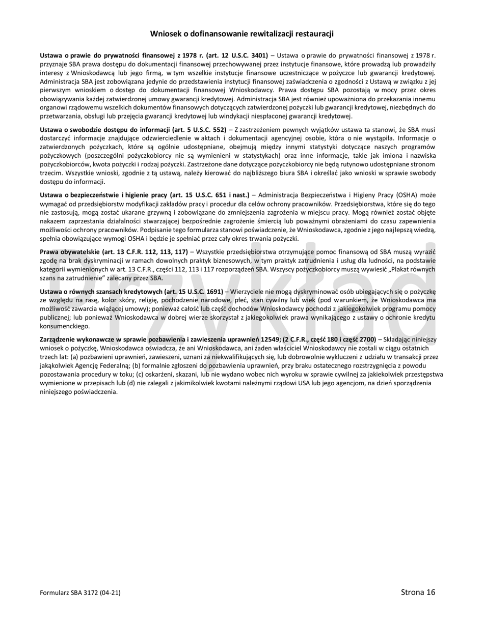 SBA Form 3172 Restaurant Revitalization Funding Application Sample (Polish), Page 16