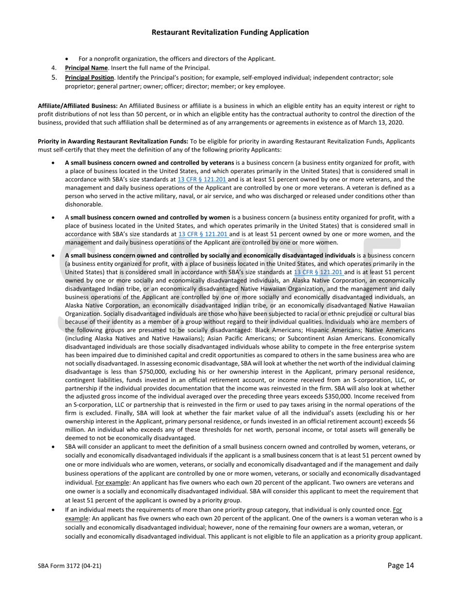 SBA Form 3172 Restaurant Revitalization Funding Application Sample, Page 14