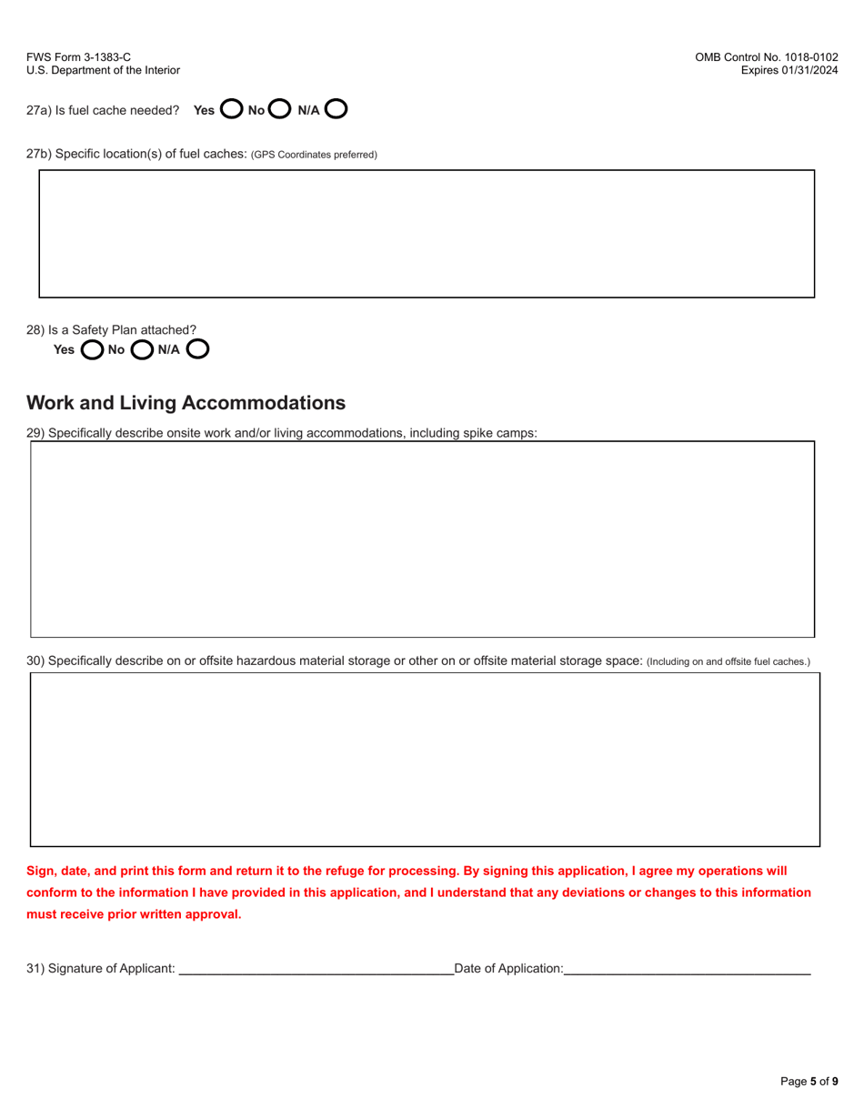 FWS Form 3-1383-C Commercial Activities Special Use Permit Application, Page 5