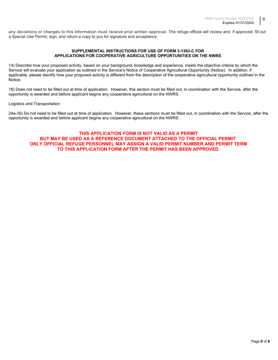 FWS Form 3-1383-C Commercial Activities Special Use Permit Application, Page 9