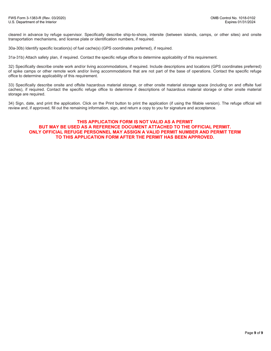 FWS Form 3-1383-R Research and Monitoring Special Use Permit, Page 9