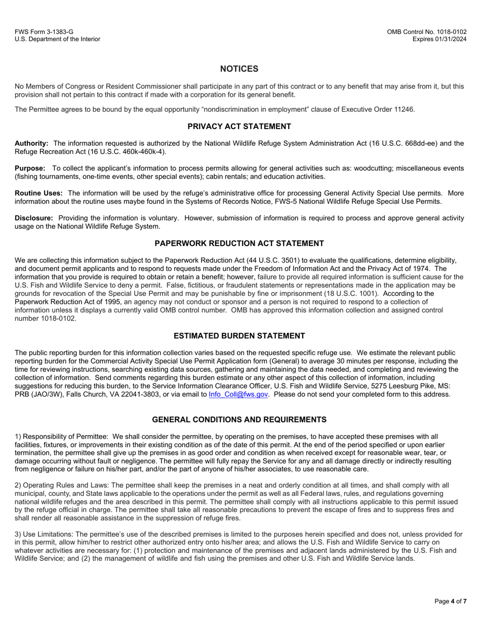 FWS Form 3-1383-G General Activities Special Use Permit Application, Page 4