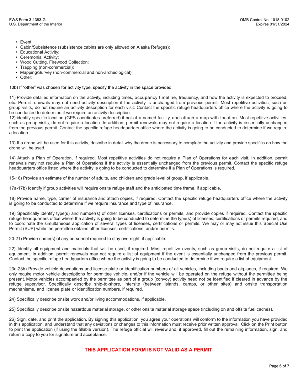 FWS Form 3-1383-G General Activities Special Use Permit Application, Page 6