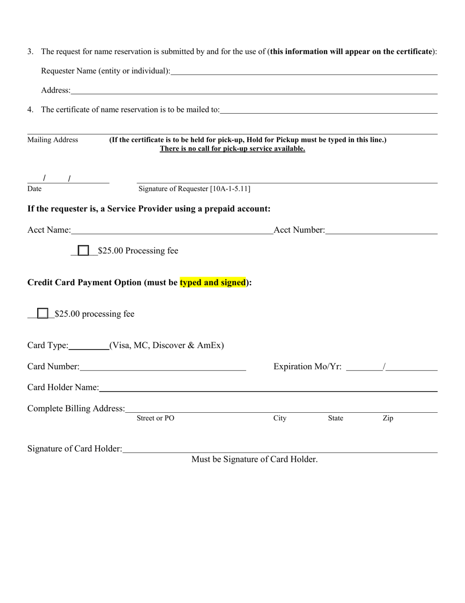 Name Reservation Request Form for Domestic Entities - Alabama, Page 2