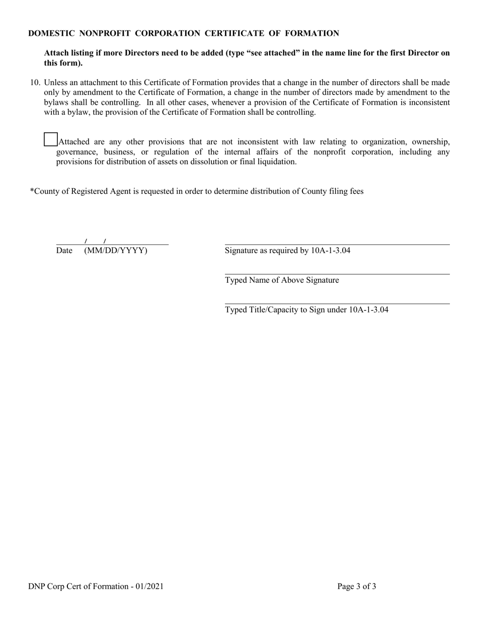 Domestic Nonprofit Corporation Certificate of Formation - Alabama, Page 3