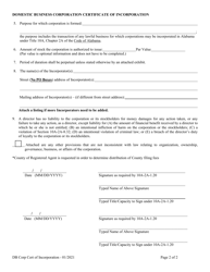 Domestic Business Corporation Certificate of Incorporation - Alabama, Page 2