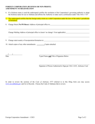 Foreign Corporation (Business or Non-profit) Amendment to Registration - Alabama, Page 2