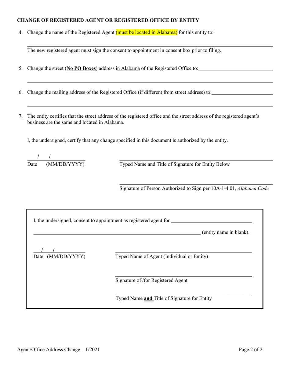 Change of Registered Agent or Registered Office by Entity - Alabama, Page 2