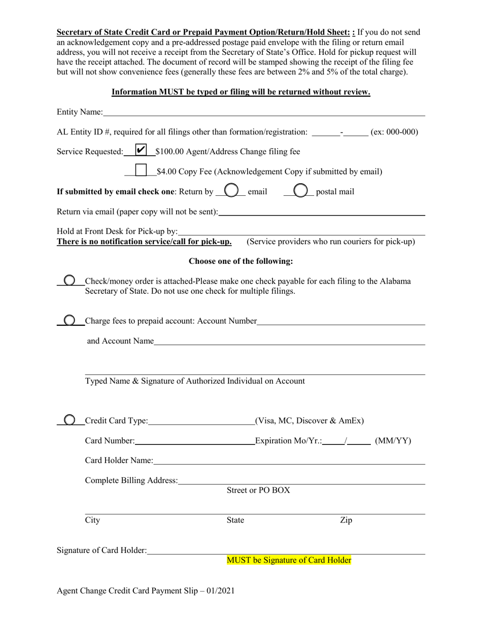 Change of Registered Agent or Registered Office by Entity - Alabama, Page 3