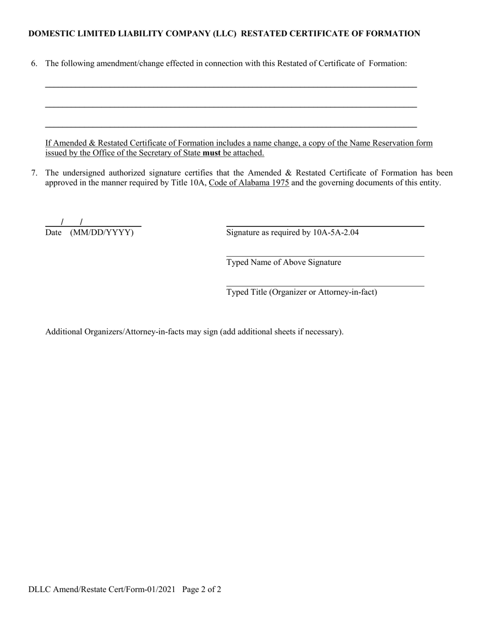 Domestic Limited Liability Company (LLC) Amended and Restated Certificate of Formation - Alabama, Page 2
