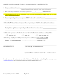 Foreign Limited Liability Company (LLC) Application for Registration - Alabama, Page 2