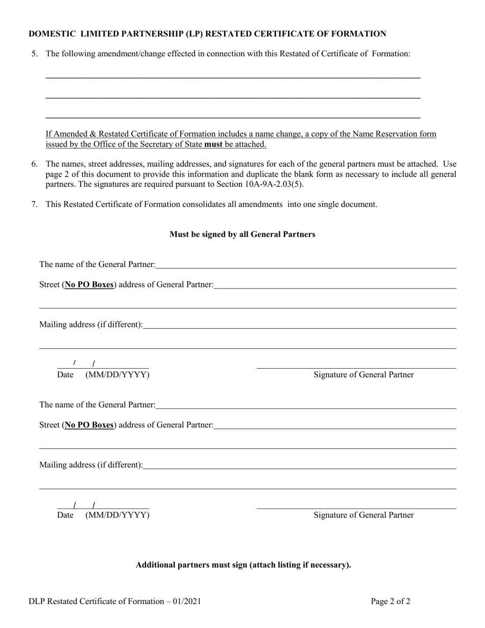 Domestic Limited Partnership (Lp) Restated Certificate of Formation - Alabama, Page 2