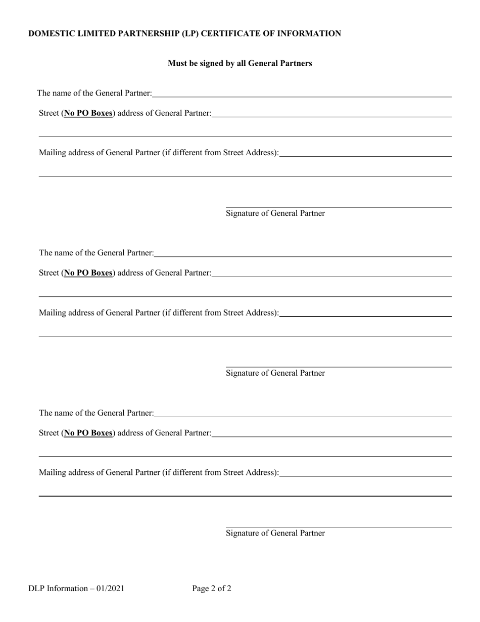 Domestic Limited Partnership (Lp) Certificate of Information - Alabama, Page 2