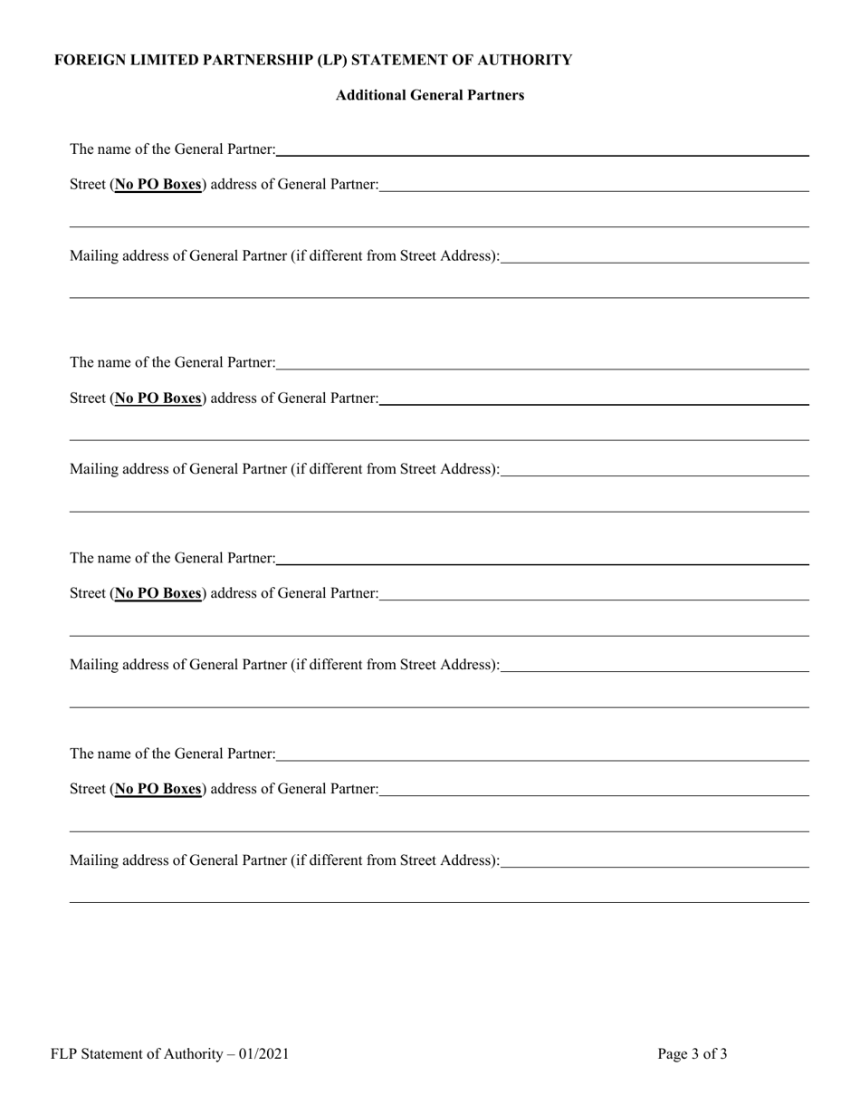 Foreign Limited Partnership (Lp) Statement of Authority - Alabama, Page 3