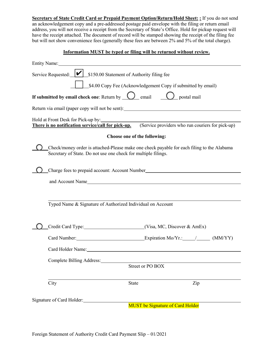 Foreign Limited Partnership (Lp) Statement of Authority - Alabama, Page 4