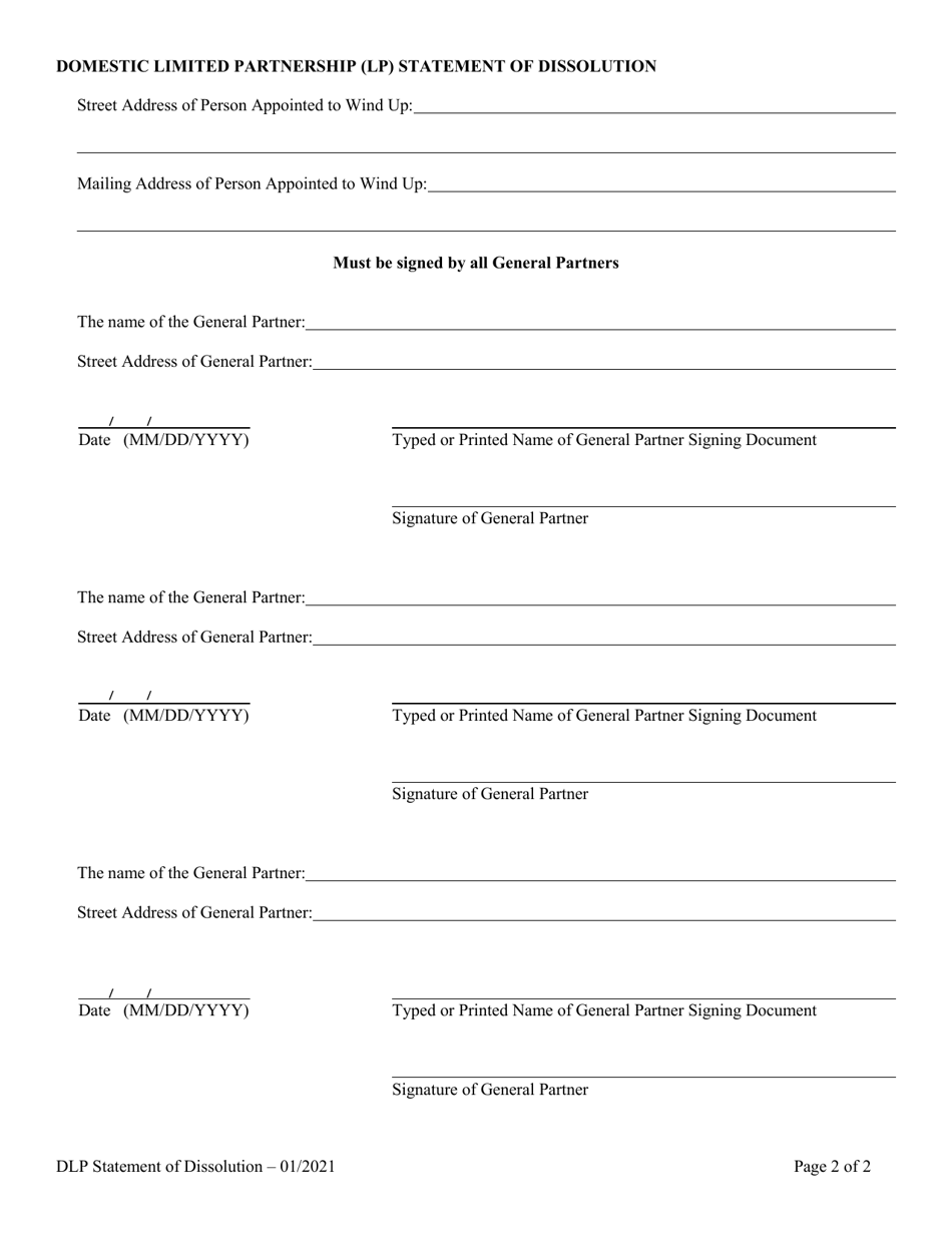 Domestic Limited Partnership (Lp) Statement of Dissolution - Alabama, Page 2