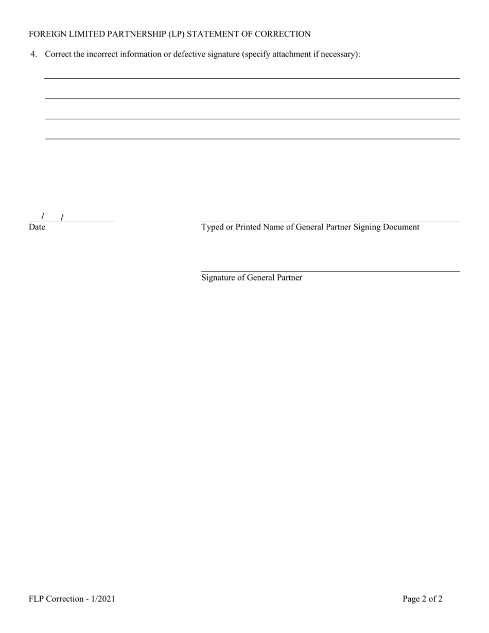 Foreign Limited Partnership (Lp) Statement of Correction - Alabama, Page 2