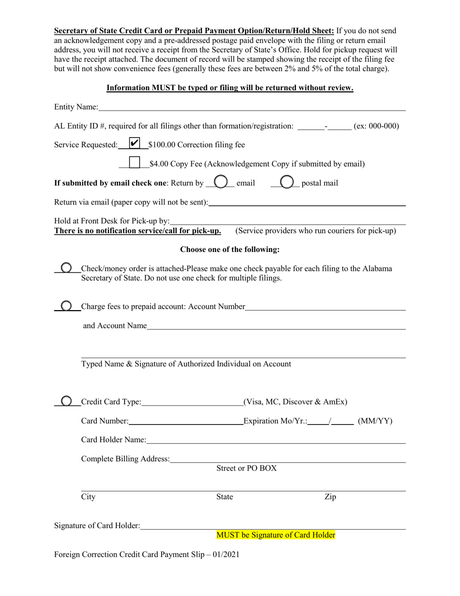 Foreign Limited Partnership (Lp) Statement of Correction - Alabama, Page 3