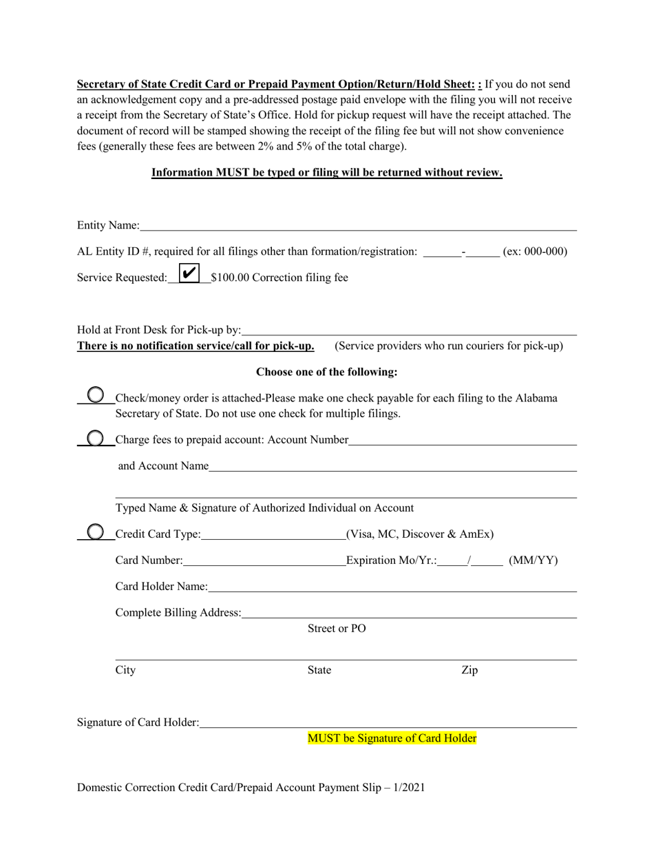 Domestic Limited Partnership (Lp) Statement of Correction - Alabama, Page 2