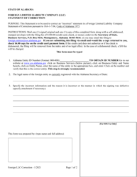 Document preview: Foreign Limited Liability Company (LLC) Statement of Correction - Alabama