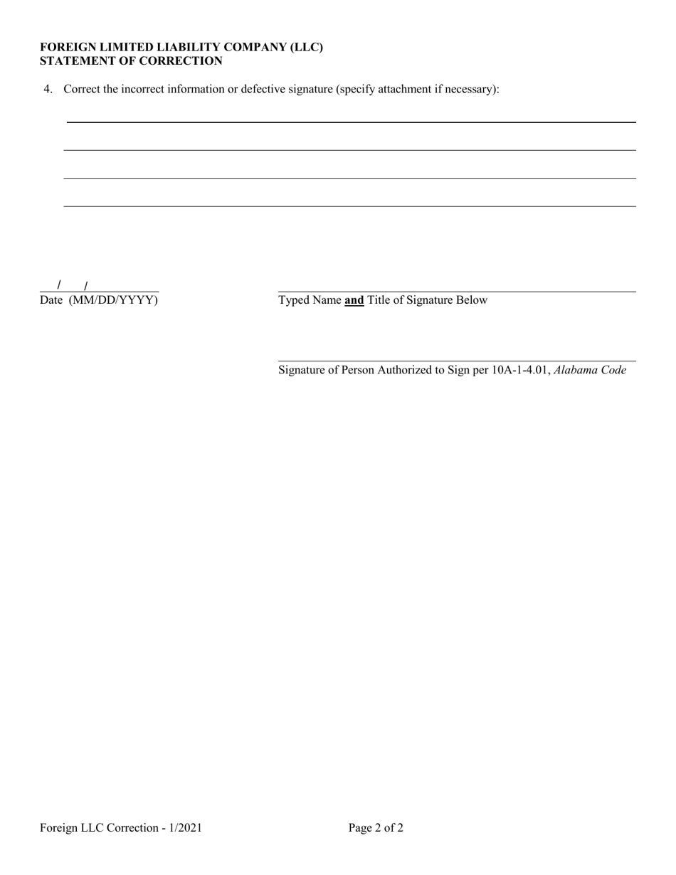 Foreign Limited Liability Company (LLC) Statement of Correction - Alabama, Page 2