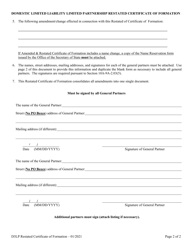 Domestic Limited Liability Limited Partnership (Lllp) Restated Certificate of Formation - Alabama, Page 2