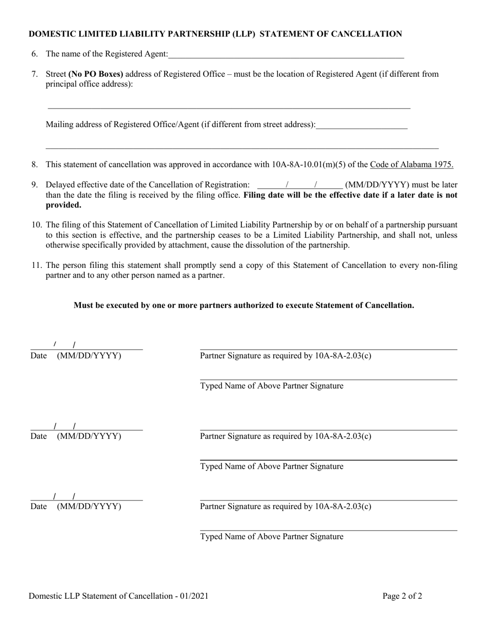 Domestic Limited Liability Partnership (LLP ) Statement of Cancellation - Alabama, Page 2