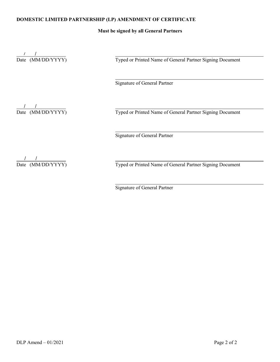 Domestic Limited Partnership (Lp) Amendment of Certificate of Limited Partnership - Alabama, Page 2