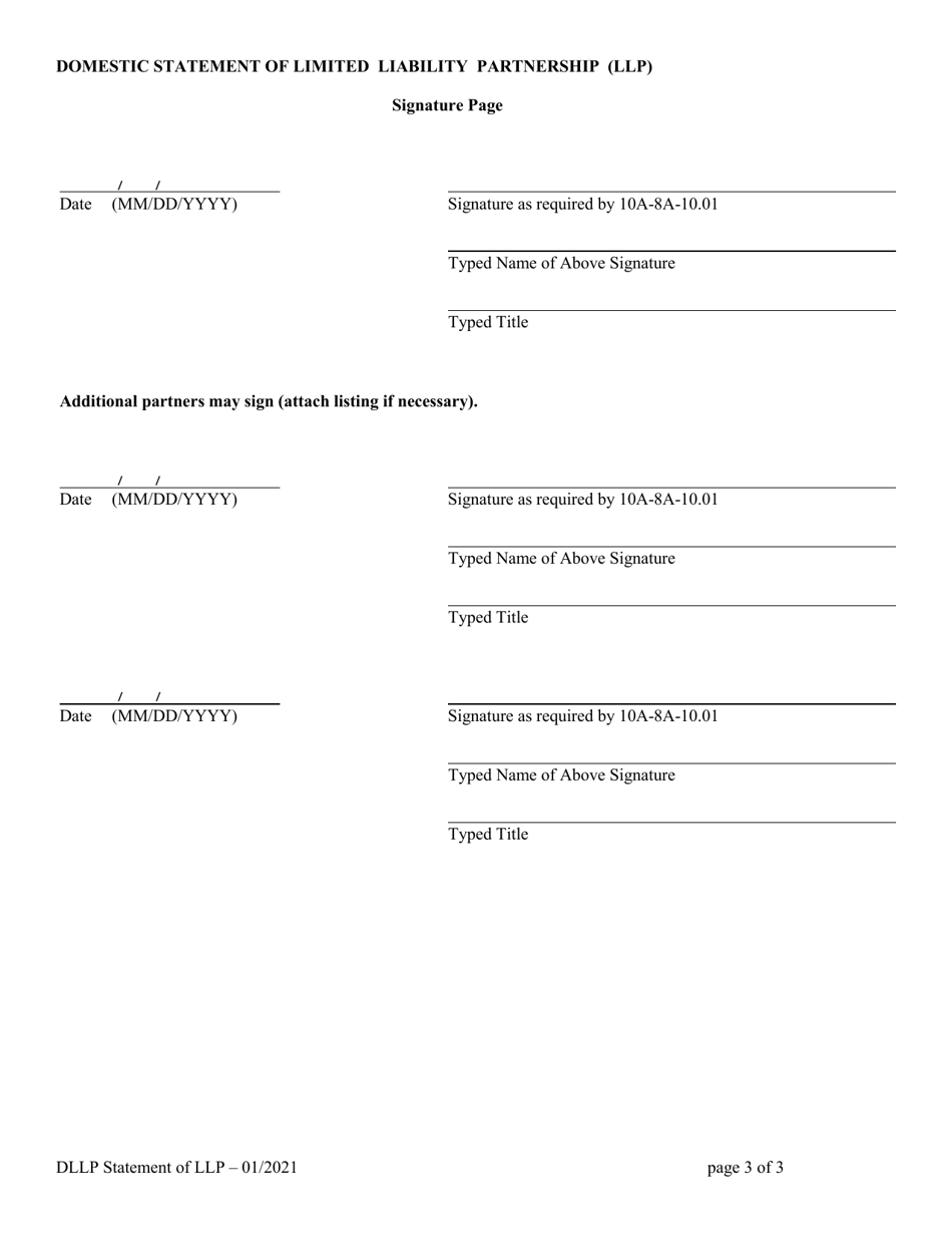 Domestic Limited Liability Partnership (LLP ) Statement of Limited Liability Partnership - Alabama, Page 3
