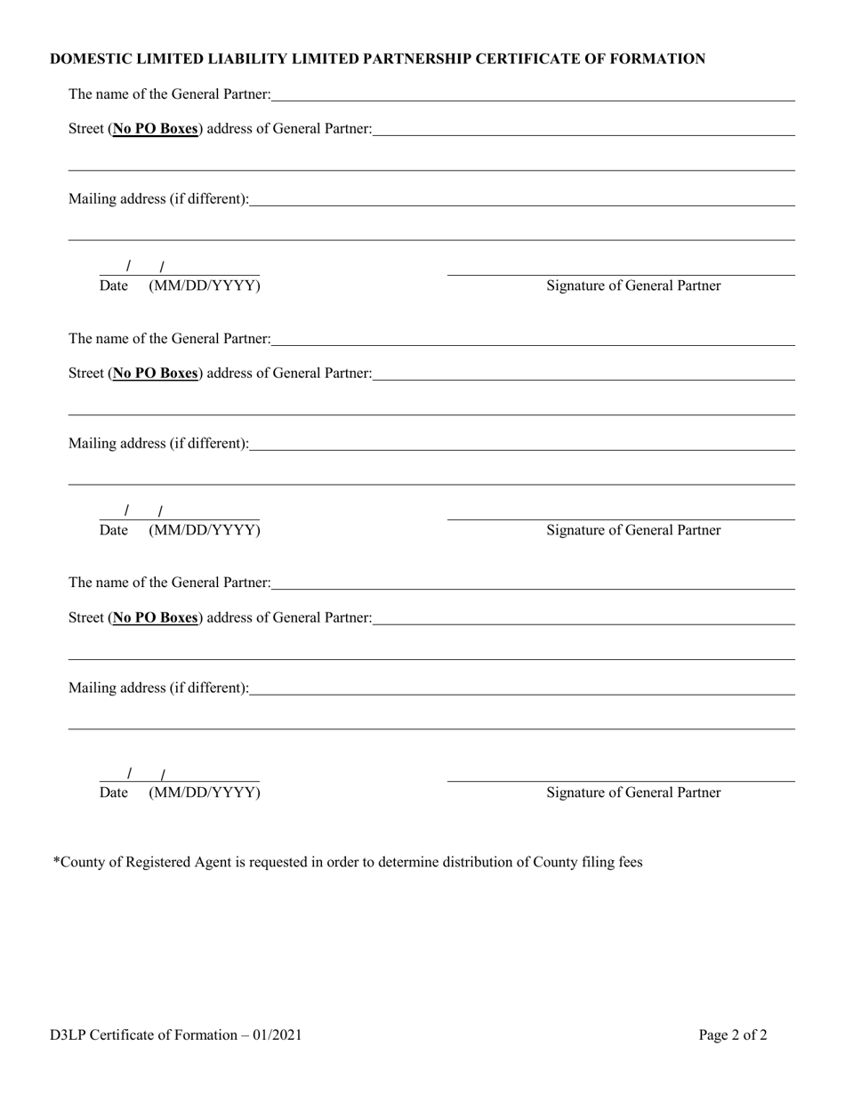 Domestic Limited Liability Limited Partnership (Lllp) Certificate of Formation - Alabama, Page 2