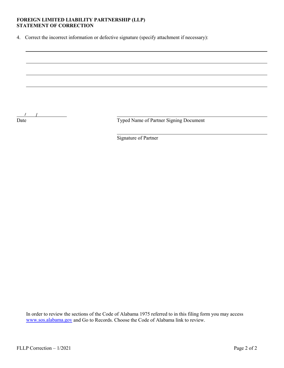 Foreign Limited Liability Partnership (LLP ) Statement of Correction - Alabama, Page 2