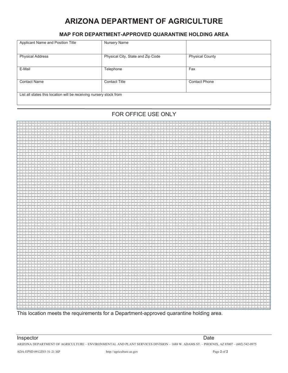 Form ADA-EPSD0912 Application for Department-Approved Quarantine Holding Area (R3-4-239 Imported Fire Ants) - Arizona, Page 2
