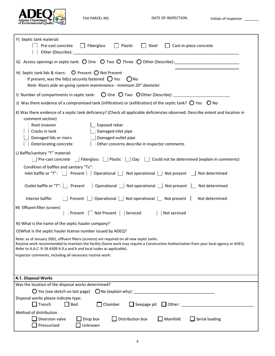 Form GWS432 Report of Inspection for an on-Site Wastewater Treatment Facility - Arizona, Page 5