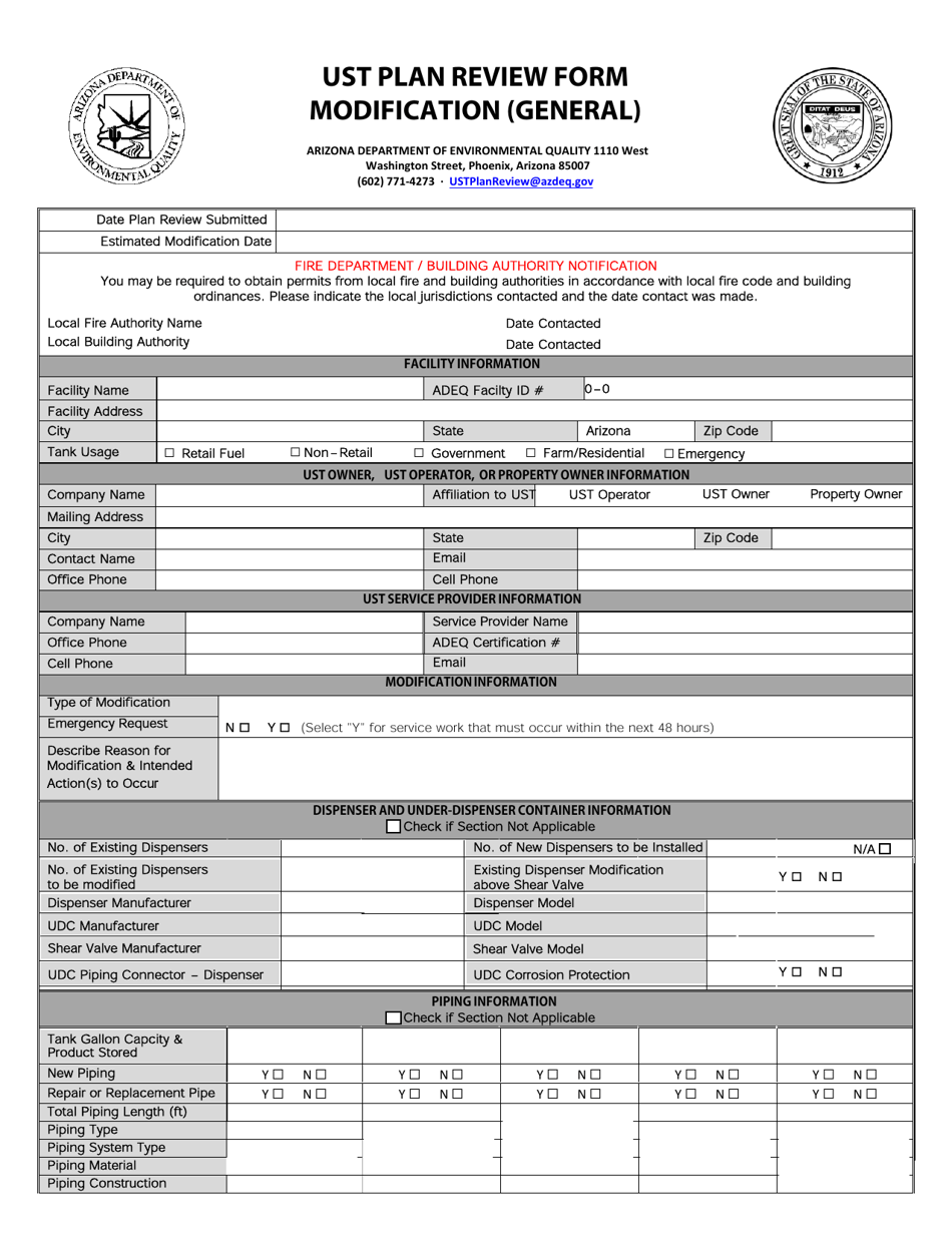 Ust Plan Review Form - Modification (General) - Arizona, Page 1