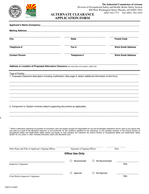Alternate Clearance Application Form - Arizona Download Pdf