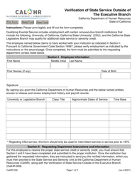 Form CALHR039 &quot;Verification of State Service Outside of the Executive Branch&quot; - California