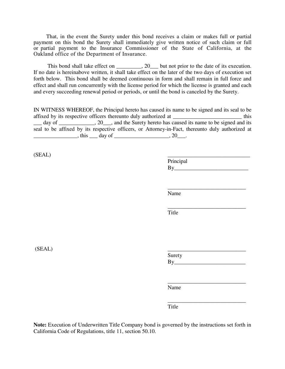 Form 50.24 Bond of Underwritten Title Company - California, Page 3
