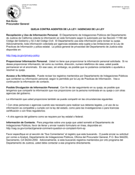Formulario PIU3S Formulario De Queja Contra Agentes De La Ley/Agencias De La Ley - California (Spanish), Page 3